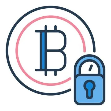 Bitcoin with Padlock vector Cryptocurrency security colored icon or sign Stock Illustration