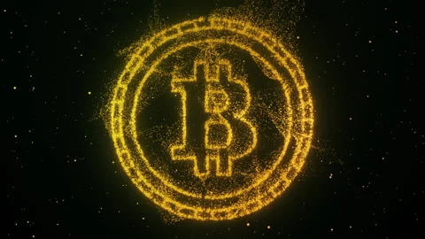 Bitcoin particles logo reveal on black background animation for technology and f Stock Footage 149016399