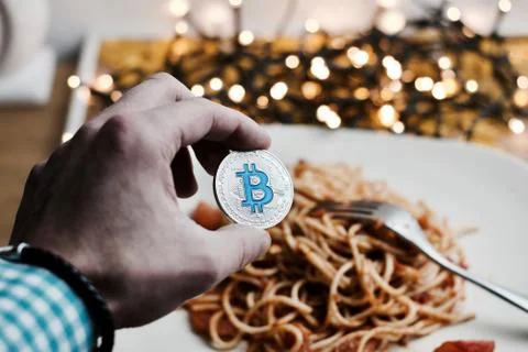 Bitcoin pasta concept Stock Photos