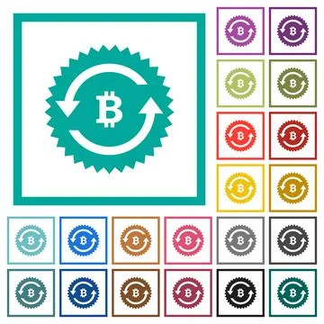 Bitcoin pay back guarantee sticker flat color icons with quadrant frames Stock Illustration
