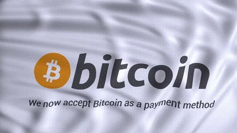 Bitcoin as a payment method white flag waving Stock-Footage 80863932