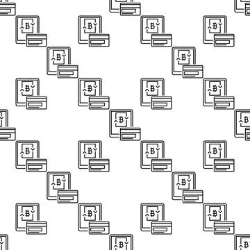 Bitcoin payment via Tablet vector BTC Accumulation linear seamless pattern Stock Illustration
