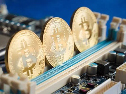 Bitcoin on PC Concept Stock Photos