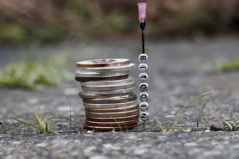 Bitcoin phisical coins Stock Photos