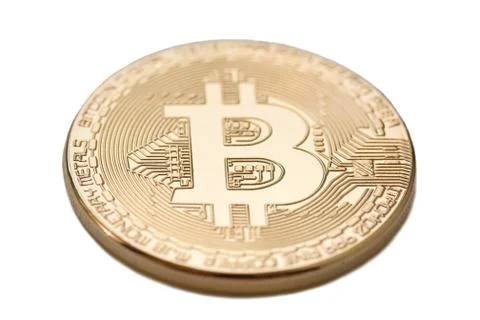 Bitcoin. Physical bit coin. Digital currency. Cryptocurrency. Golden coin with Stock Photos