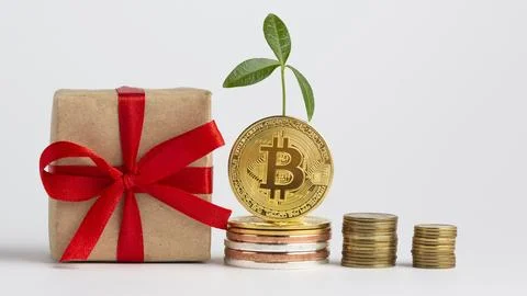 Bitcoin piles gift Stock Photos