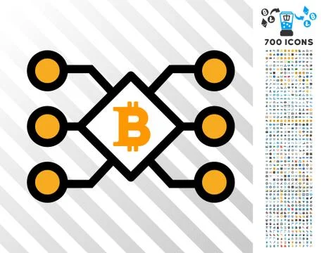Bitcoin Pool Nodes Flat Icon with Bonus 스톡 일러스트