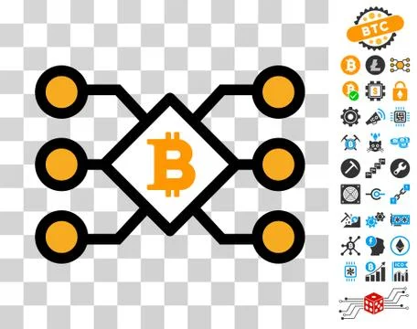 Bitcoin Pool Nodes Icon with Bonus 스톡 일러스트