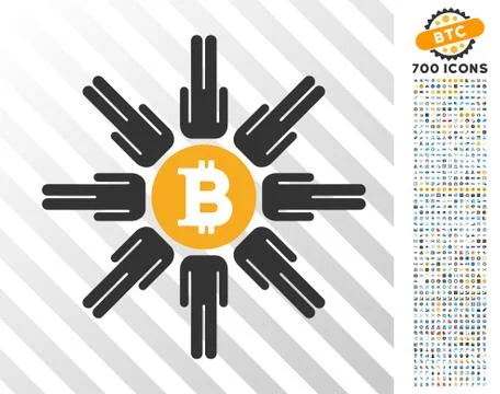 Bitcoin Pool Users Flat Icon with Bonus Stock Illustration