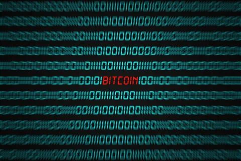 Bitcoin popping out from a binary code sequence イラスト素材