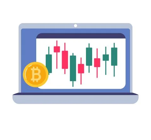 Bitcoin price on a candlestick chart, cryptocurrency exchange quotes. Blockchain Stock Illustration