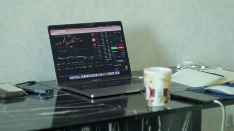 Bitcoin price chart on digital exchange on computer screen Stock Footage 224278975