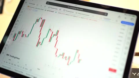 Bitcoin price chart on digital exchange, cryptocurrency price action prediction. Stock Footage 244320736