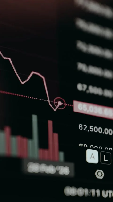 Bitcoin price chart showing a recent dip into the mid 60K Stock Footage 329763929