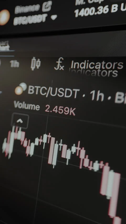 Bitcoin price chart on a trading platform interface, view through vision glasses Stock Footage 328850160