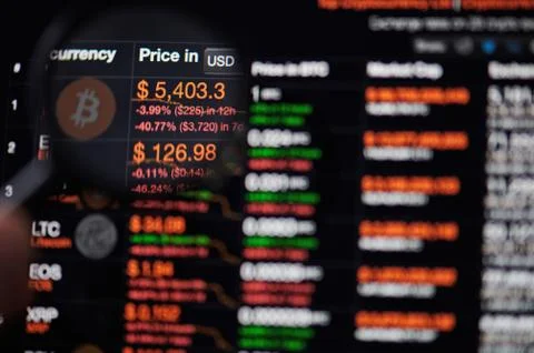 Bitcoin price drop graph Stock Photos