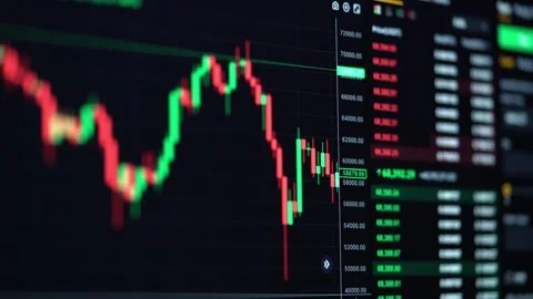 Bitcoin price evolution in trading. Crypto trading on screen. Stock Footage 312122562