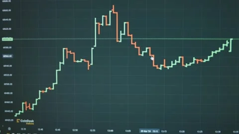 Bitcoin price graph with bars on computer screen. Cryptocurrency and financial Stock Footage 272589548