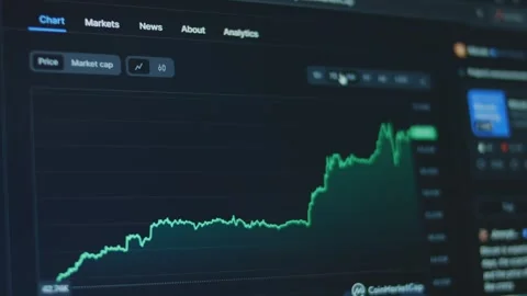 Bitcoin price graph on computer screen. Bitcoin market values on graph for Stock Footage 272589109