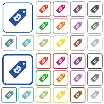 Bitcoin price label outlined flat color icons Stock Illustration