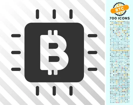 Bitcoin Processor Chip Flat Icon with Bonus 库存插图