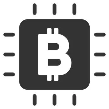 Bitcoin Processor Chip Flat Vector Icon 스톡 일러스트