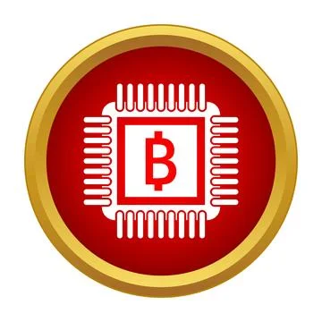 Bitcoin processor chip inside red circle icon 스톡 일러스트
