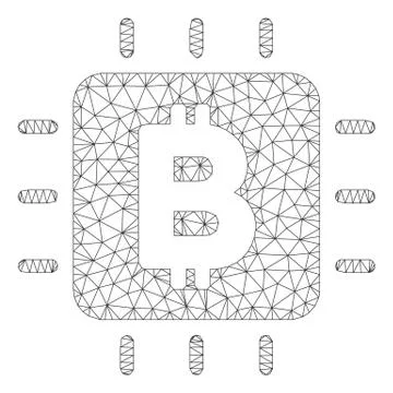 Bitcoin Processor Chip Vector Mesh Network Model Illustrazione stock