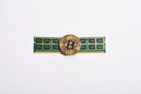 Bitcoin on a processor Stock Photos