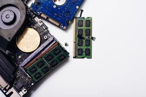 Bitcoin on a processor Stock Photos