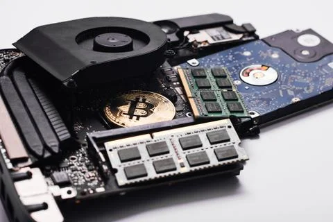 Bitcoin on a processor Stock Photos