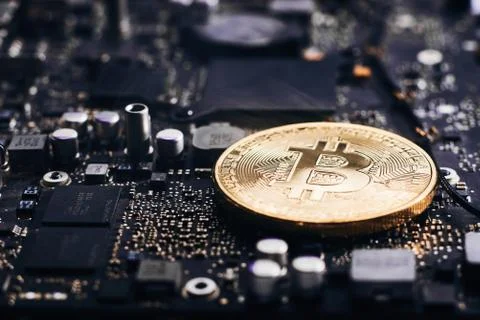 Bitcoin on a processor Foto stock