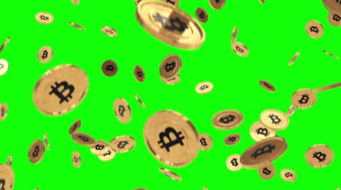 Bitcoin rain greenscreen motion blur Stock Footage 33540163