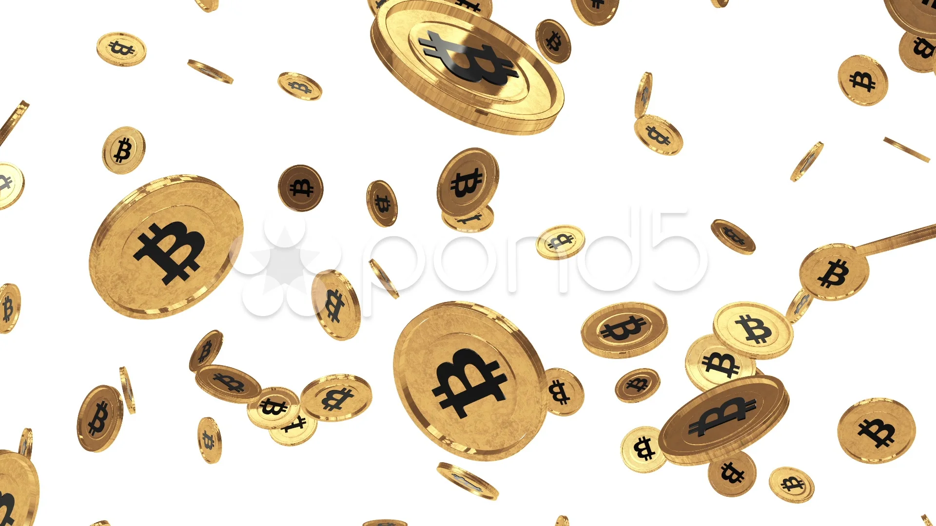 Bitcoin rain on white background