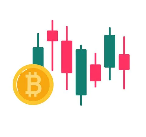 Bitcoin rate on a candlestick chart, exchange quotes. Blockchain technologies Stock Illustration