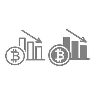 Bitcoin rate decrease line and glyph icon. Cryptocurrency graphic down vector Stock Illustration