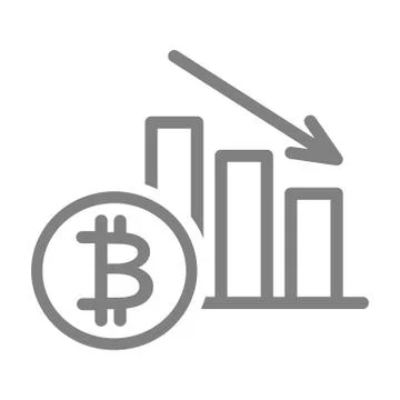 Bitcoin rate decrease line icon. Cryptocurrency graphic down vector illustration Illustrazione stock