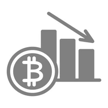 Bitcoin rate decrease solid icon. Cryptocurrency graphic down vector 库存插图