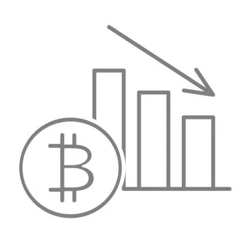 Bitcoin rate decrease thin line icon. Cryptocurrency graphic down vector 库存插图