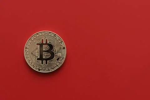 Bitcoin on red backdrop Stock Photos