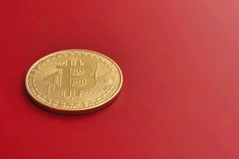 Bitcoin on red backdrop Stock Photos