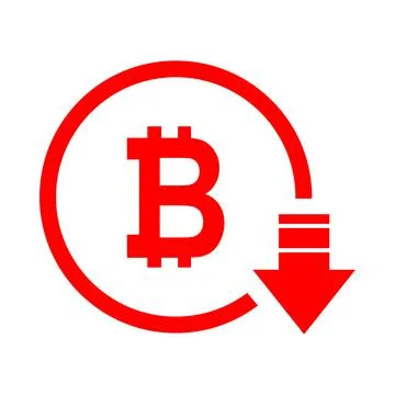 Bitcoin reduction symbol, cost decrease icon. Reduce debt bussiness sign vect Stock Illustration