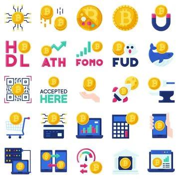 Bitcoin related flat icon set vector illustration Stock-Illustration