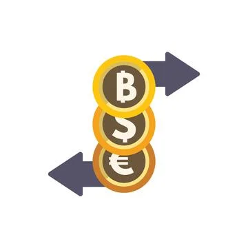 Bitcoin replacing traditional currency concept with arrows exchanging euro .. 스톡 일러스트