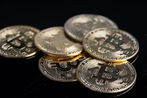 Bitcoin replica on white background Stock Photos