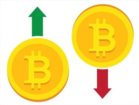 Bitcoin rises and falls in value vector illustration Bitcoin and blockchain c Stock Illustration