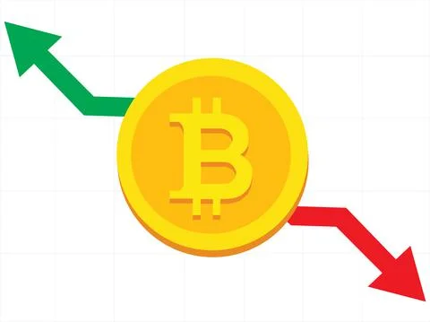 Bitcoin rises and falls in value vector illustration Bitcoin and blockchain c Stock Illustration