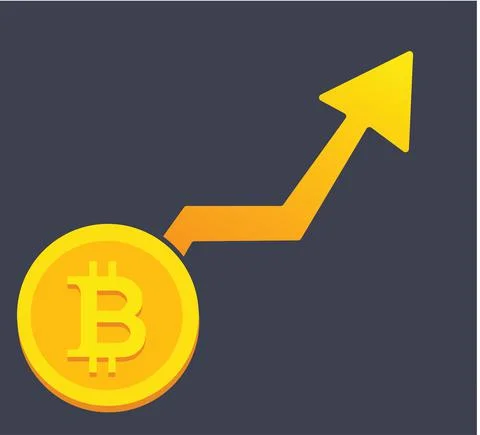 Bitcoin rises in value vector illustration Bitcoin and blockchain concept, ri Stock Illustration