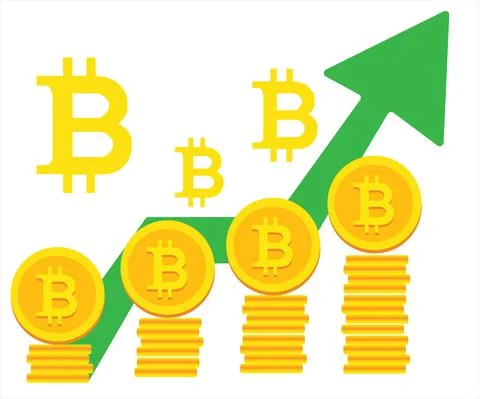 Bitcoin rises in value vector illustration Bitcoin and blockchain concept, ri Stock Illustration