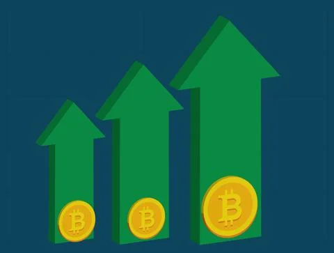 Bitcoin rises in value vector illustration Bitcoin and blockchain concept, ri Stock Illustration